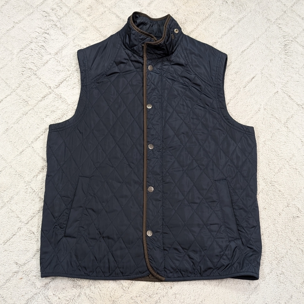 Daniel Cremieux Navy Quilted Men's Vest with Brown Trim